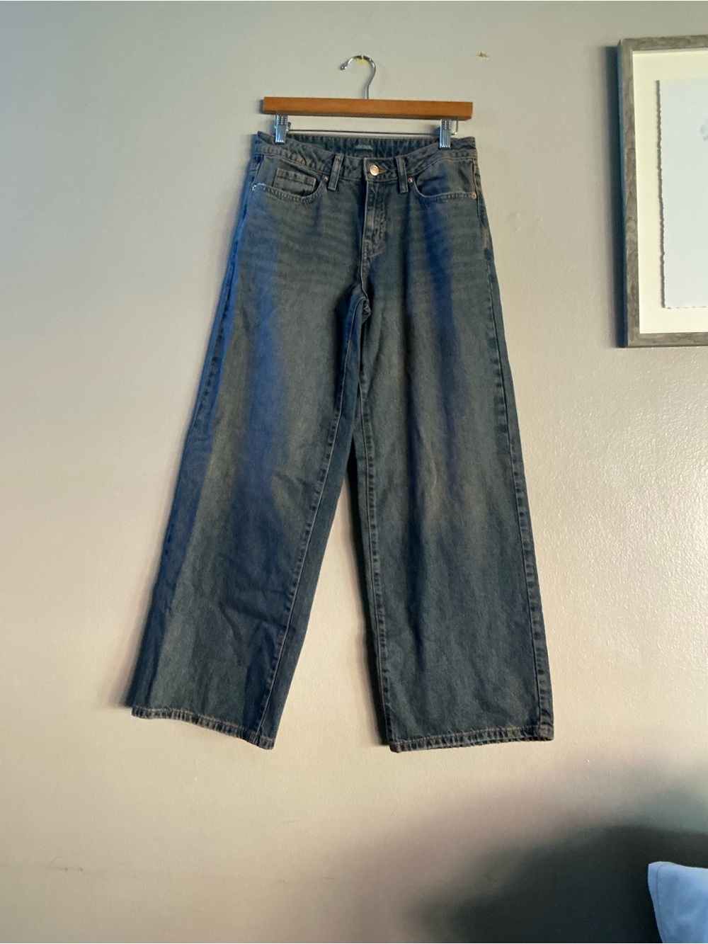 Women’s Wide Leg Low Rise Denim baggy Jeans     Faded Blue